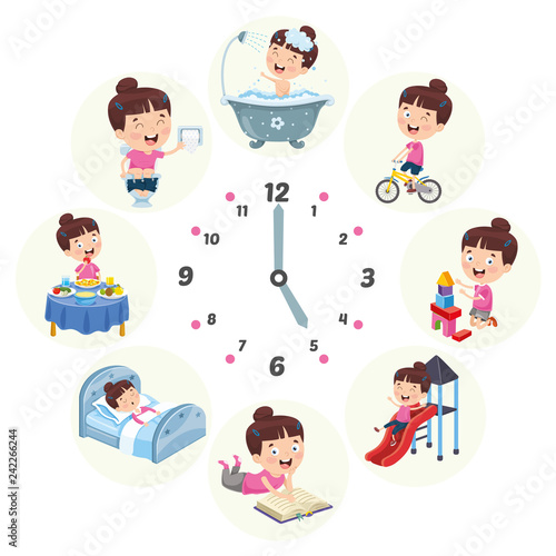 Vector Illustration Of Kids Daily Routine Activities