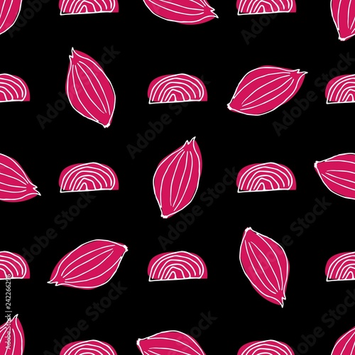 Seamless pattern with red onion in hand drawn style.