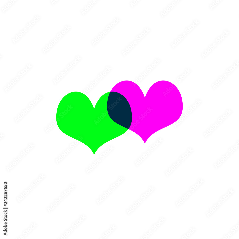 Hearts icon green and purple on white Hearts icon green and purple on white