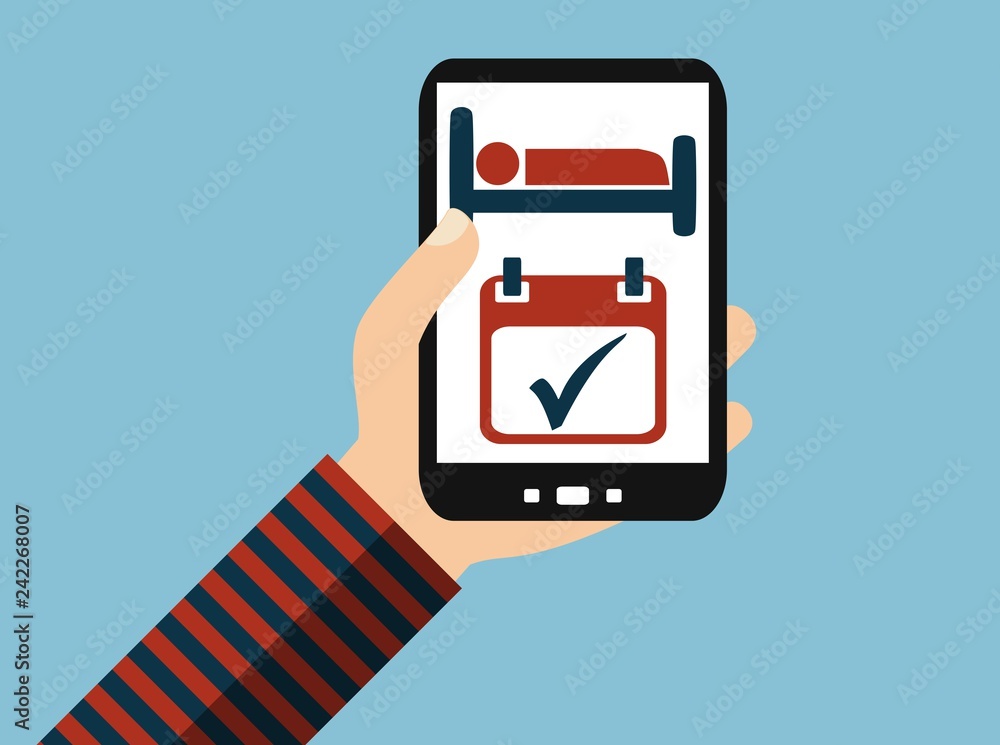 Hand mit Hotel Buchung auf dem Smartphone Hand mit Hotel Buchung auf dem Smartphone