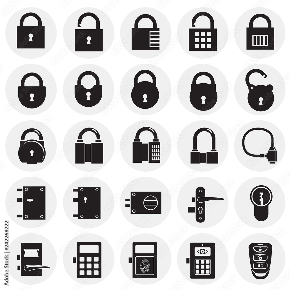 Lock icons set on circles background for graphic and web design, Modern simple vector sign. Internet concept. Trendy symbol for website design web button or mobile app Lock icons set on circles background for graphic and web design, Modern simple vector sign. Internet concept. Trendy symbol for website design web button or mobile app