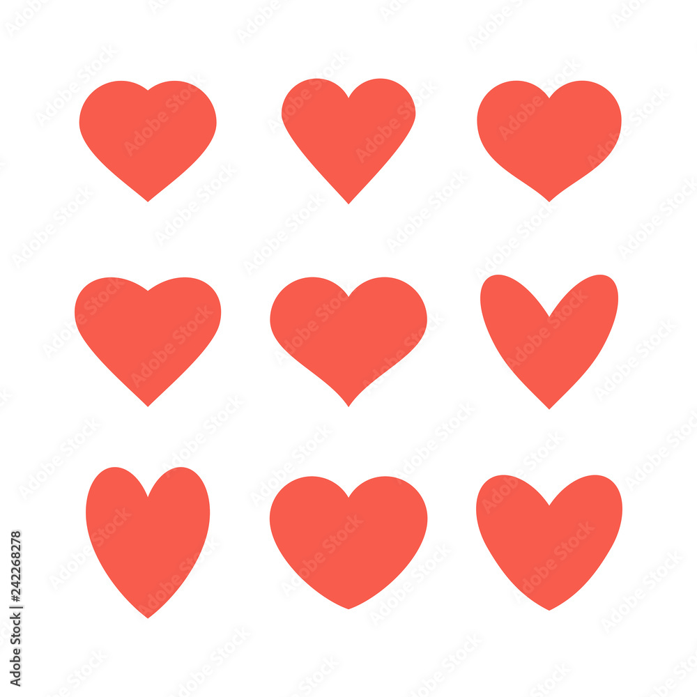 Set of various red heart icons. isolated on white background