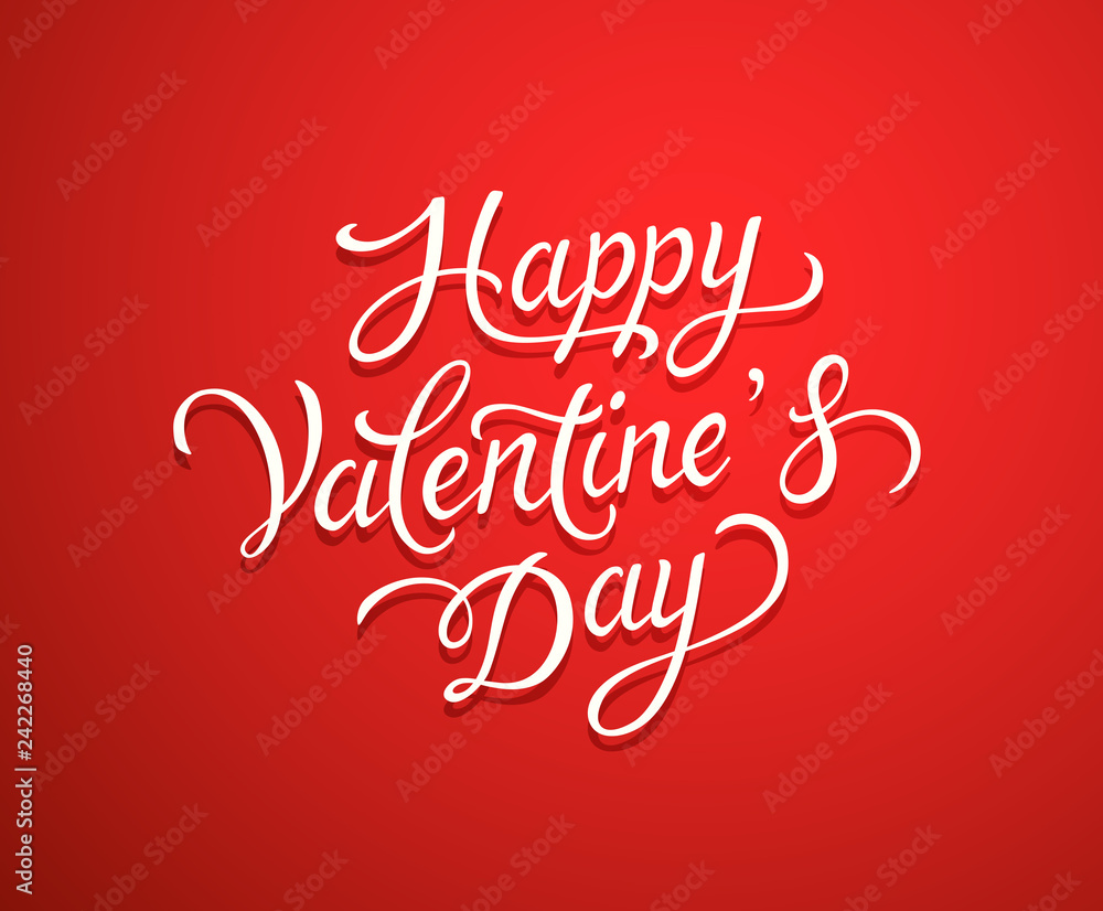Happy Valentines Day text greeting card. Vector white hand drawing lettering on red background. Happy Valentines Day text greeting card. Vector white hand drawing lettering on red background.