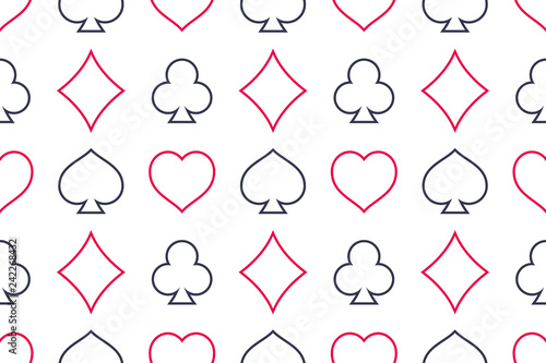 Seamless pattern with card suits, linear design. isolated on white backgrounds