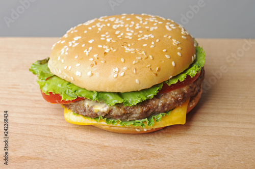 Hamburger with meat and lettuce