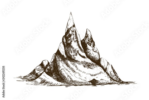 Peak or summit hand drawn with contour lines on white background