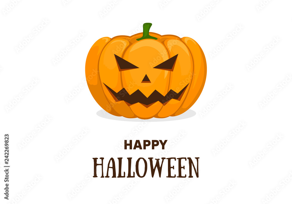 Cute halloween invitation or greeting card template with cute smiling orange pumpkin. Vector flat cartoon illustration. Cute halloween invitation or greeting card template with cute smiling orange pumpkin. Vector flat cartoon illustration.