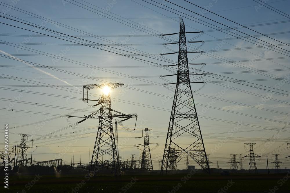 Fototapeta premium The power supply facilities of contour in the evening