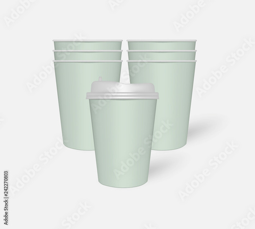 Disposable mint color paper takeaway coffee cup stack, mock-up