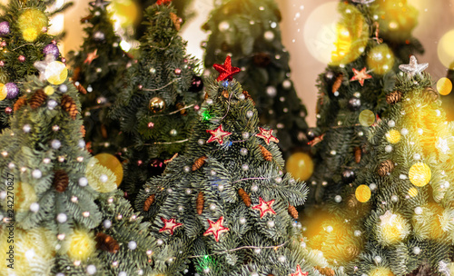 Christmas trees and Christmas decorations.