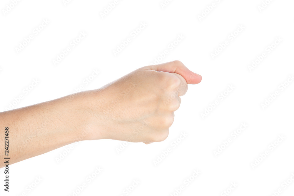 Woman hand show fist gesture isolated on a white background Woman hand show fist gesture isolated on a white background