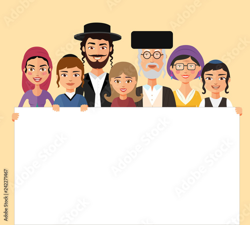 Traditional jewish family together cartoon vector illustration isolated on white