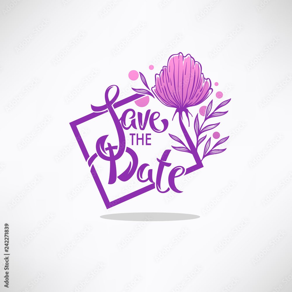 Save the Date, Wedding lettering composition and doodle floral frame Save the Date, Wedding lettering composition and doodle floral frame