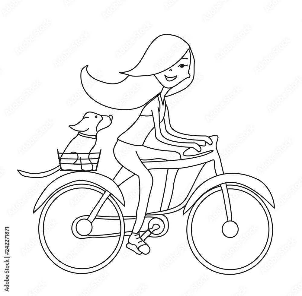 Girl is Riding Bike together with the dog
