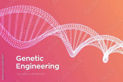 DNA sequence. Wireframe DNA molecules structure mesh. DNA code editable template. Science and Technology concept. Vector illustration.