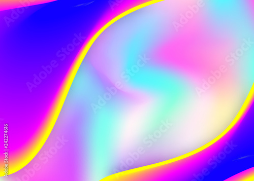 Fluid shape. Colorful cover, wallpaper layout. Holographic 3d backdrop with modern trendy blend. Vivid gradient mesh. Fluid shape background with liquid dynamic elements.
