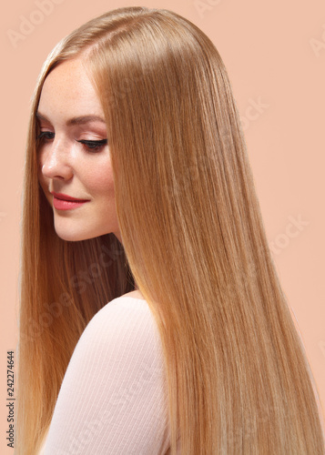 Beautiful Blonde Woman Beauty Model Girl on light copyspace