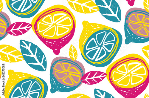 Citrus lemon lime doodle pattern background