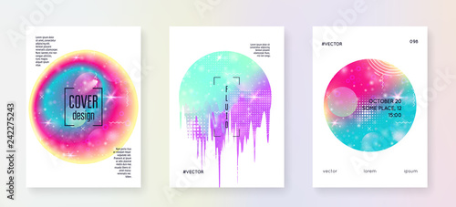 Music poster. Geometric invitation template set for indie party. Fluid holographic gradient shape and line. Electronic sound. Night dance holiday. Music poster and flyer for summer fest.
