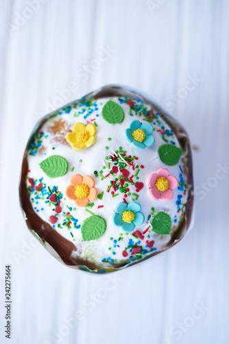 Easter cake on a white wooden background