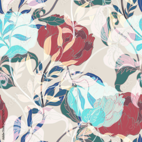 Fototapeta Naklejka Na Ścianę i Meble -  Beautiful seamless floral pattern background.