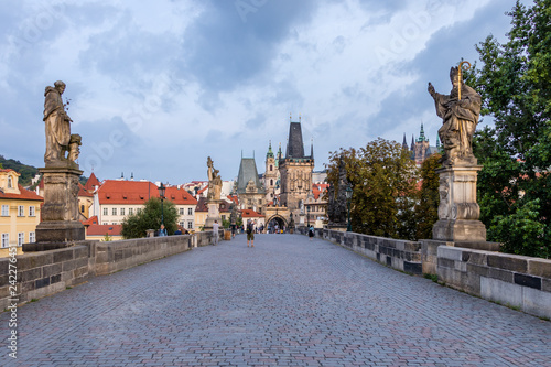 A fairy tale view from the Charles Bridge of the historic center of Prague, Czech Republic