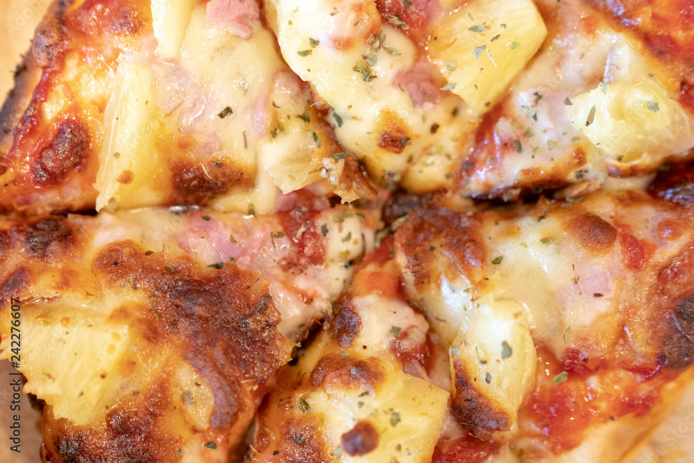 Hawaiian Pizza Closeup Restaurant Hawaiian Pizza Closeup Restaurant