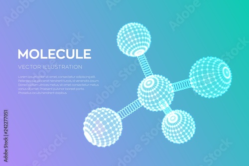 Molecule Structure. Dna, atom, neurons. Molecules and chemical formulas. 3D Scientific molecule background for medicine, science, technology, chemistry, biology. Vector illustration.