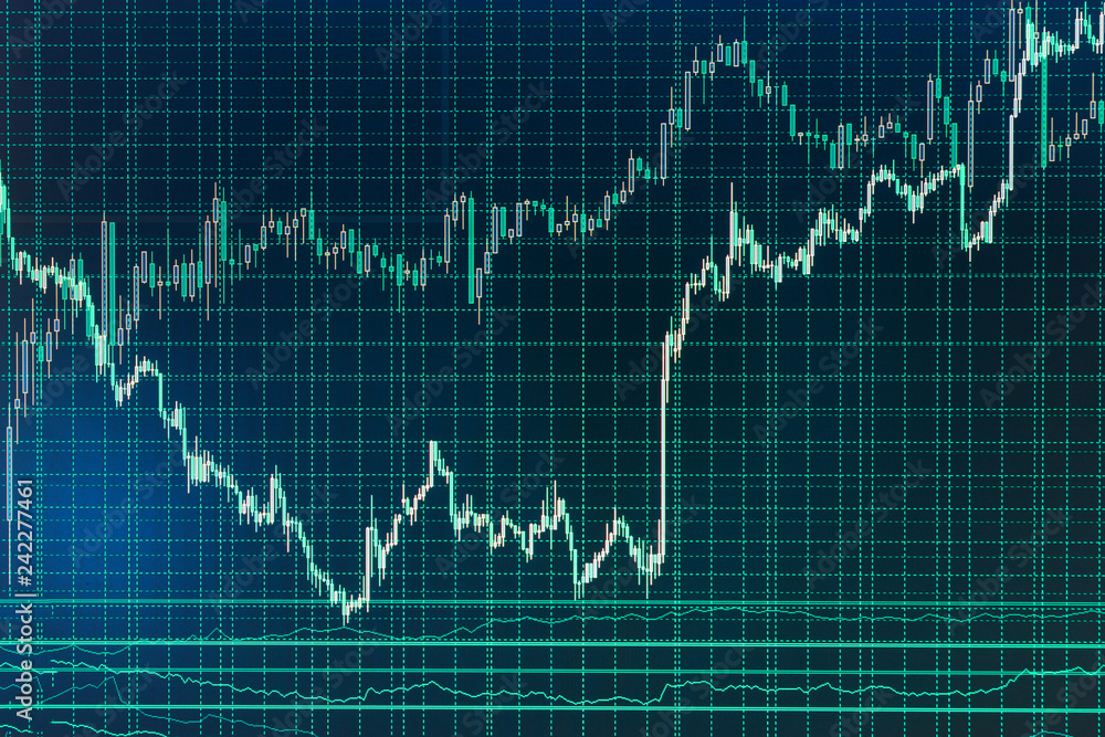 Macro close-up. Business analysis diagram. Abstract finance background.  Blue background with stock chart. Growing business graph with rising up  trend. Stock trade live. Live stock trading online. foto de Stock | Adobe