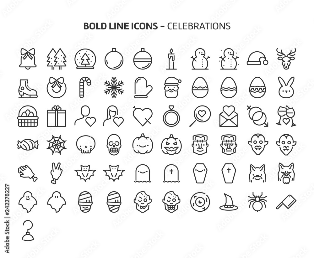 Celebrations, bold line icons