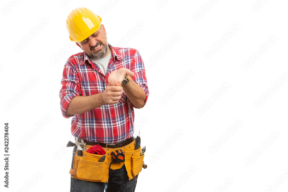 Constructor cracking joints with one hand. Constructor cracking joints with one hand.