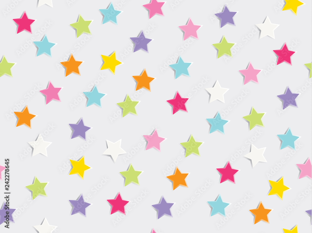 Holiday background with colorful star confetti scatter on white background. Seamless patern vector illustration. Holiday background with colorful star confetti scatter on white background. Seamless patern vector illustration.