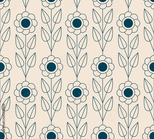 seamless retro pattern with abstract flowers and leaves