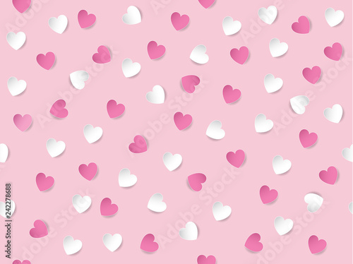 Wallpaper Mural Flat lay of white and pink heart shaped paper scattered on pastel pink background. Seamless pattern vector illustration. Valentine's Day concept. Torontodigital.ca
