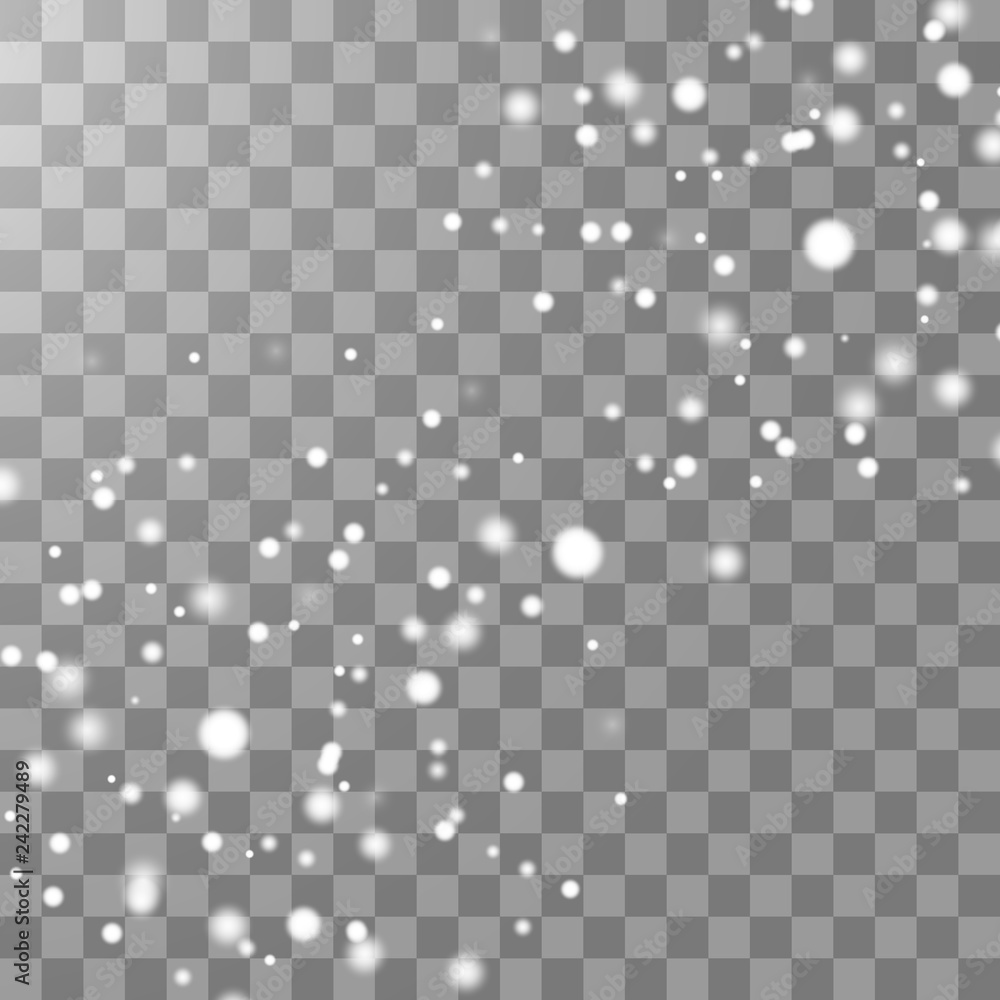 Vector falling snow effect isolated on transparent background with blurred bokeh. Vector falling snow effect isolated on transparent background with blurred bokeh.