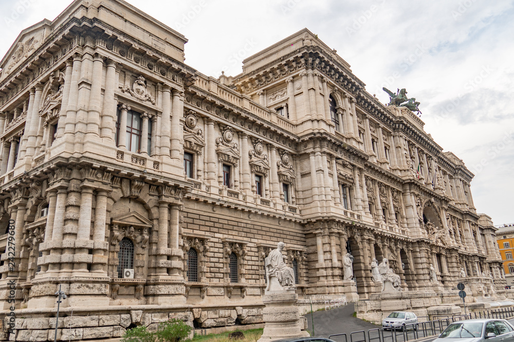 Piazza Cavour, Prati district, and the Palace of Justice (popularly called in Italian Palazzaccio), seat of the Supreme Court of Cassation and Judicial Public Library
