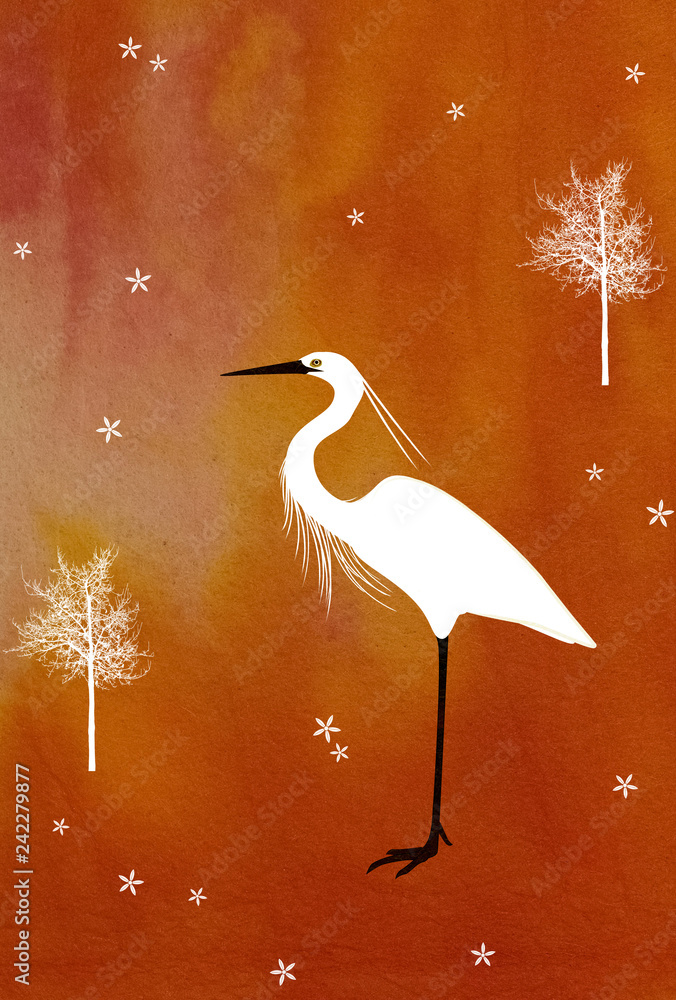 シラサギ 冬木立ち Stock イラスト Adobe Stock