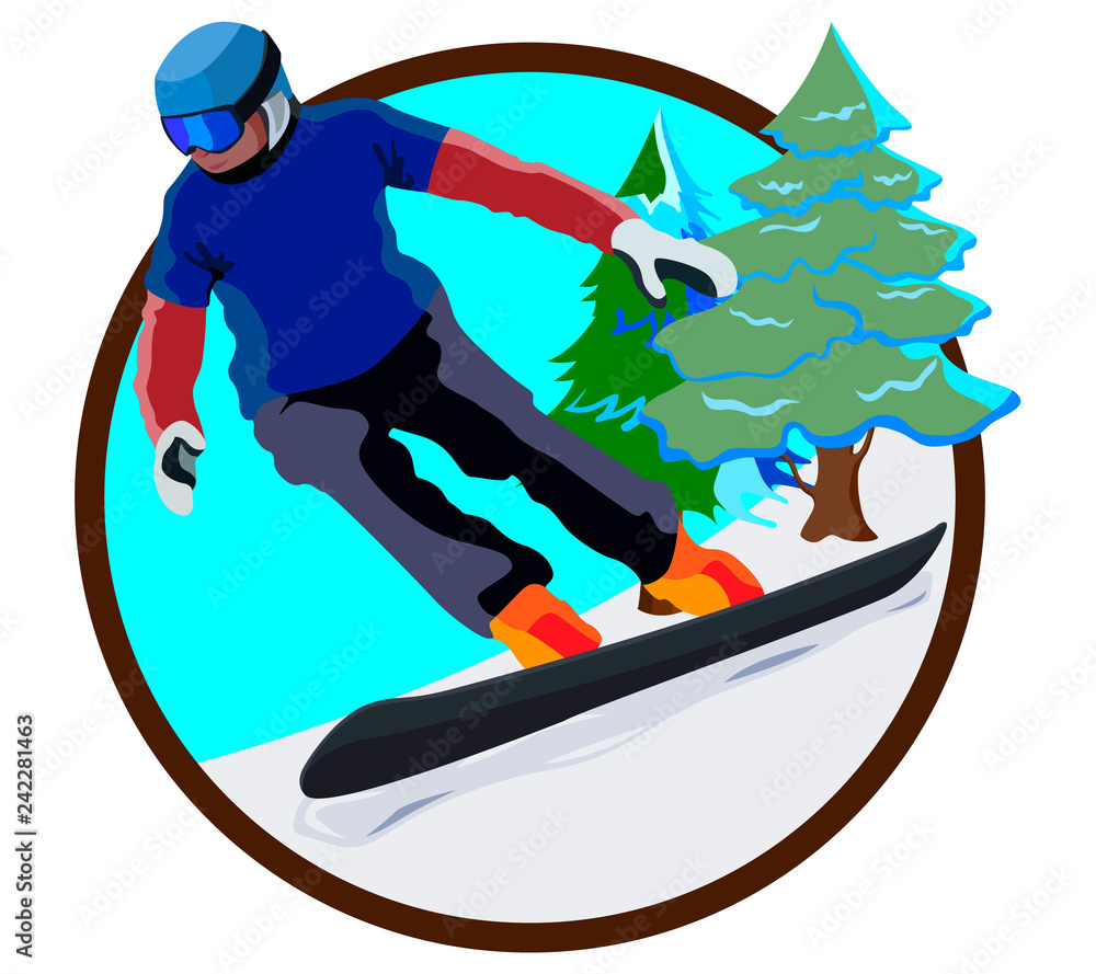 icon, snowboarder on snowboard, Winter sports, isolated on white background