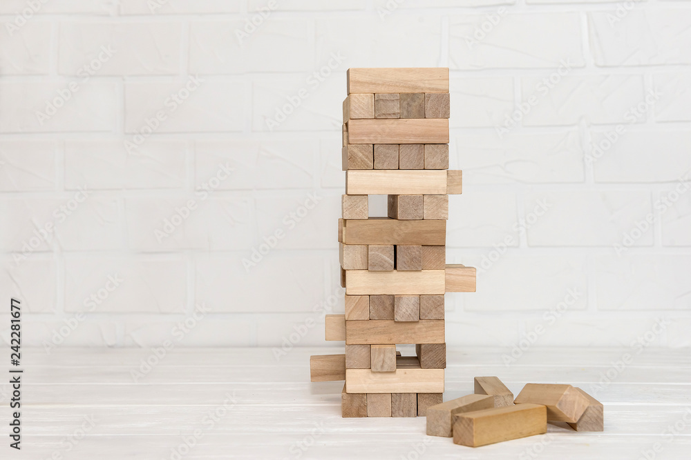 Wooden blocks for building tower close up Wooden blocks for building tower close up