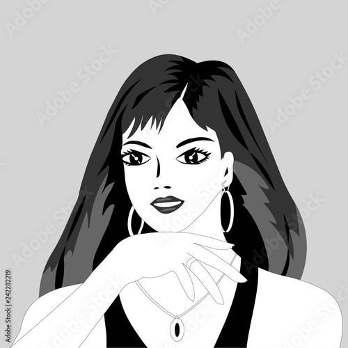 Vector lines. Happy and rich girl