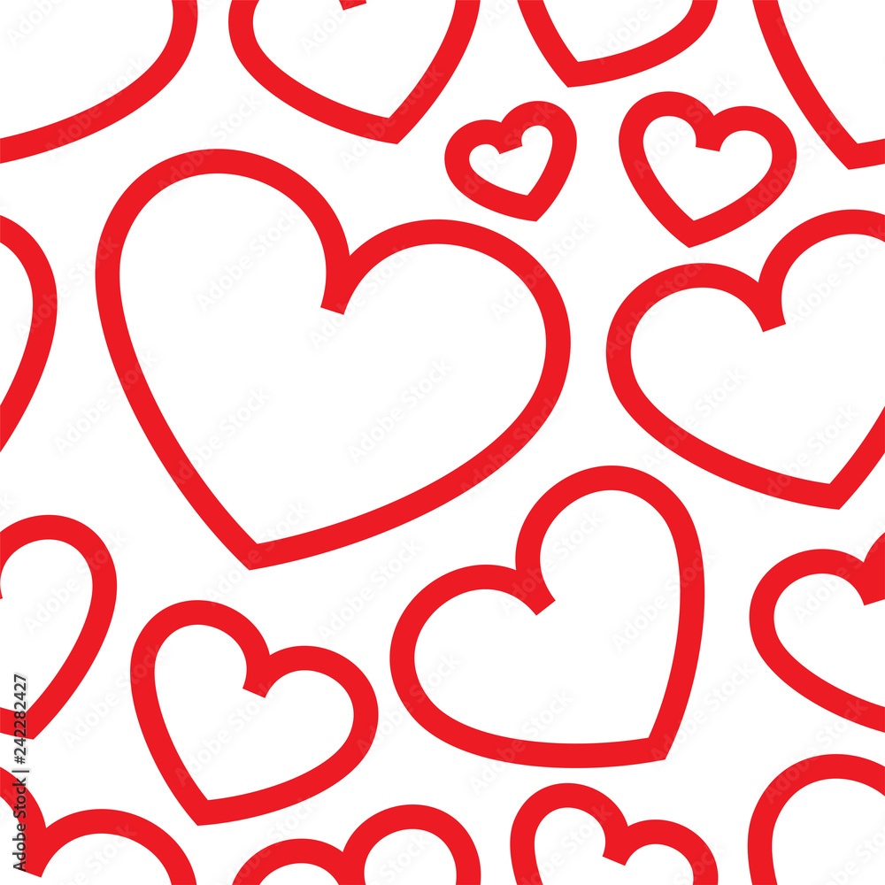 Vector illustration white hearts with a red inking on a white background. Seamless background a pattern on a love subject. Declaration of love, wedding engagement, love. Vector illustration white hearts with a red inking on a white background. Seamless background a pattern on a love subject. Declaration of love, wedding engagement, love.