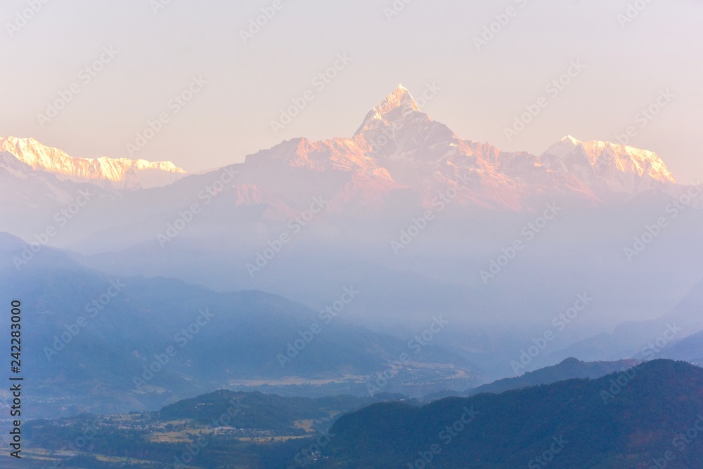 Machapuchare or Fish Tail Mountain From Sarangkot Hill During Sunrise in Pokhara, Nepal