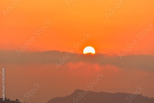 Morning Sunrise Over Annapurna Mountain Range from Sarangkot Hill in Nepal