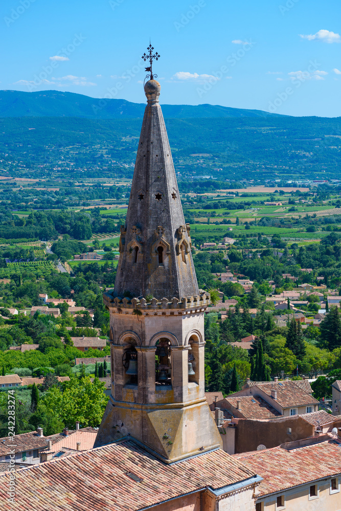 Old church dome and valley view in Saint Saturnin Les Apt, France