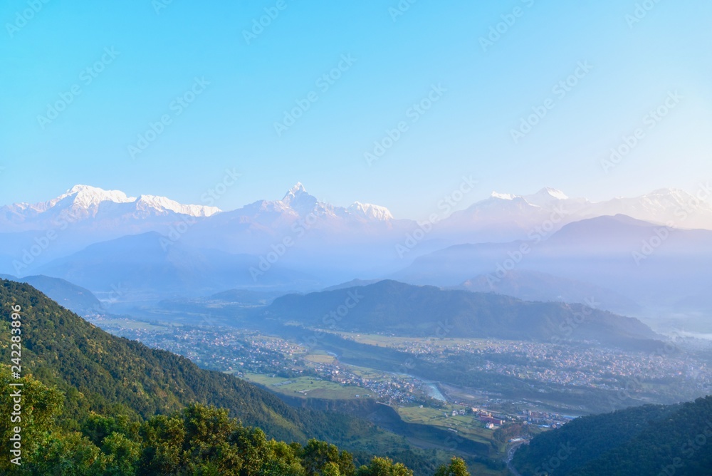 View of Pokhara Valley and the Annapurna Mountain Range with Fogs in the Morning
