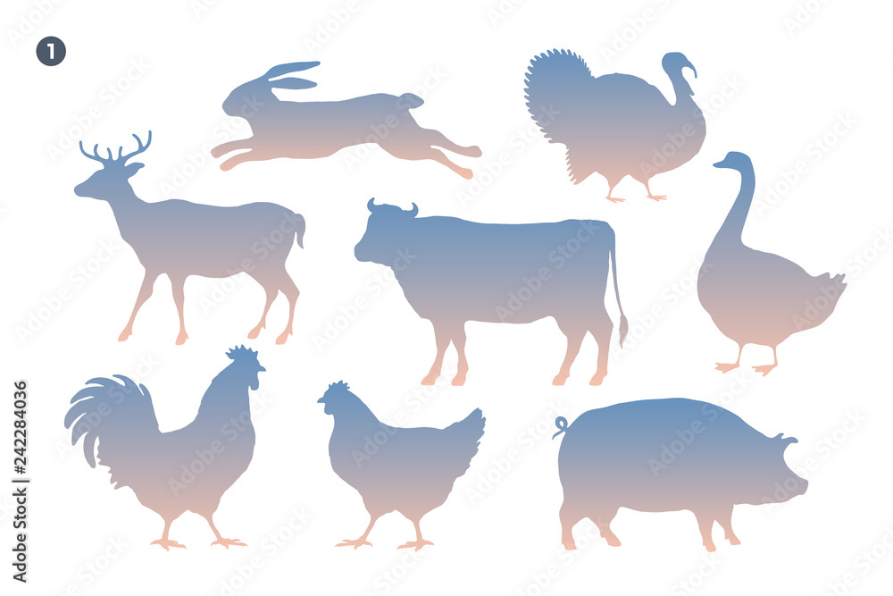 Animals silhouette set. Silhouette of animals on white background Stock ...