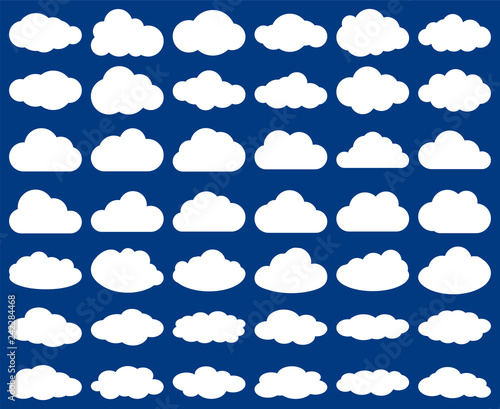 Fototapeta Naklejka Na Ścianę i Meble -  Cloud shape. Vector set of clouds silhouettes isolated  on blue sky background.