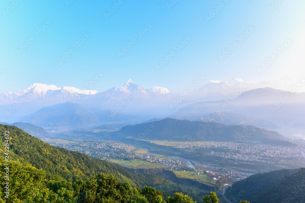 Breathtaking View of Pokhara Valley and the Annapurna Mountain Range from Sarangkot Hill