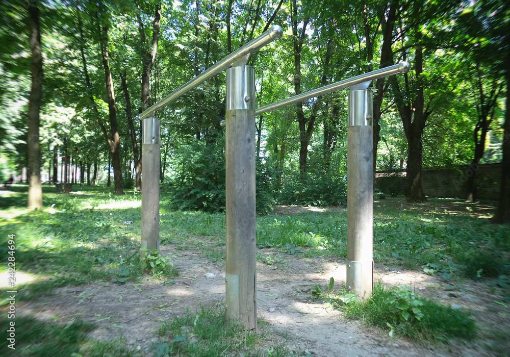 The exercise equipment in the park.