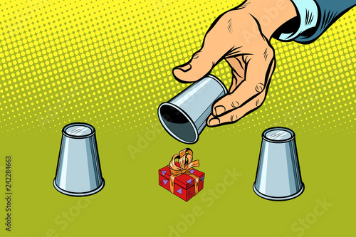 a shell game. gift box